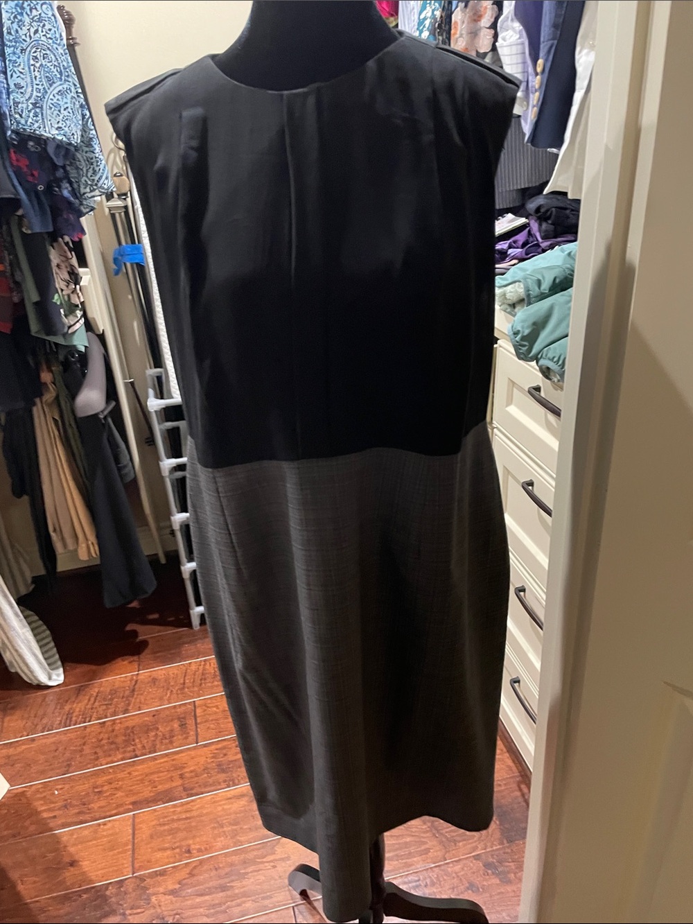 Boss Two-Tone Midi Shift Dress in Black and Gray
